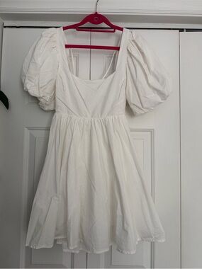 100% Cotton Puff-Sleeve White Dress